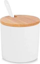 Keramična posodica za sladkor z bambusovim pokrovčkom in žličko 250 ml