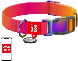 Najlonska ovratnica za pse z QR kodo WAUDOG gradient, oranžna, velikost M