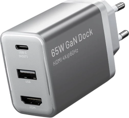 Vention GaN omrežni polnilec z USB‑C, USB‑A in HDMI 4K 60 Hz (siva)