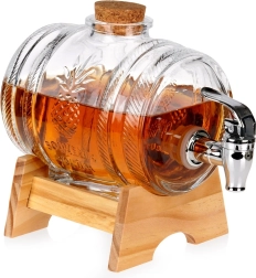 Stekleni dozirnik pijač s pipico in lesenim stojalom 1 l