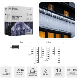 LED svetlobna zavesa z ledenimi svečami, 500 LED, hladno bela, 20 m