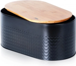 Jeklen zaboj za kruh z bambusno desko, črn 34 × 18,5 × 15,5 cm