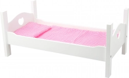 Lesena posteljica za punčke z belimi srčki