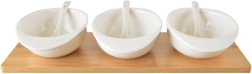 Porcelanaste skledice z žličkami na bambusnem pladnju WHITELINE, set 7 kosov, 32 cm