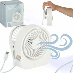 Namizni mini ventilator s sponko, brezžični USB, 3 hitrosti, 11,5 cm, bel