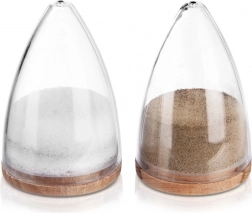 Solnica in popernik, set 2 kosov, stožčast dizajn z lesenim pokrovčkom