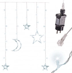 Svetlobna LED viseča zavesa luna in zvezde 2,5 m, 138 LED – Bela