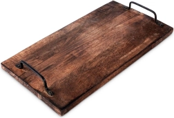 Wooden serving tray with metal handles 40.5 × 21.5 cm