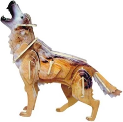 Lesena 3D sestavljanka volk (barvna) – WOODCRAFT