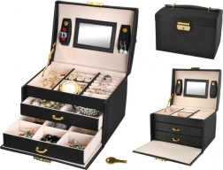 Satenasta škatlica za nakit s ključavnico in ogledalom – črna