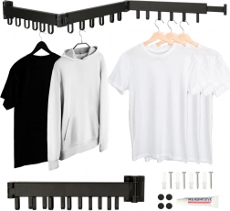 Stenski zložljiv teleskopski sušilnik za perilo, črn, 123 cm, 18 kljukic