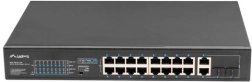 Nekrmljen PoE+ stikalo 16× Fast Ethernet z 2× Combo Gigabit uplink, rack 19", 150 W
