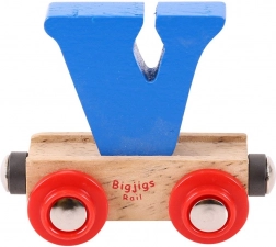 Leseni vagonček s črko V – BIGJIGS Rail