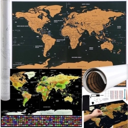 Zemljevid sveta s strgalnim slojem s zastavicami in dodatki