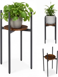 stojalo za rože loft ModernHome s kovinsko konstrukcijo in leseno polico