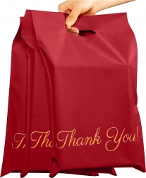 Rdeče kurirske folijske ovojnice z izsekanim ročajem 310 × 420 + 70 mm, 50 kosov, napis Thank You