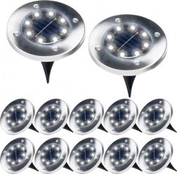 Vgradne vrtne solarne LED luči iz nerjavnega jekla, 12 kosov, premer 11,5 cm