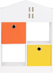 Otroška hišasta knjižna omara s predelki in tekstilnimi škatlami ECOTOYS