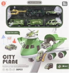 Letalo z zložljivo garažo in vojaškimi avtomobilčki