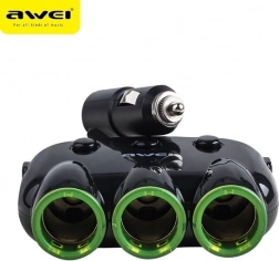 Awei C-3S razdelilnik za vžigalnik s 3 vtičnicami in 2 USB