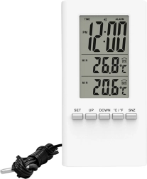 Solight digital thermometer with large display, time and date, white