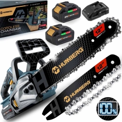 Akumulatorska verižna žaga Humberg 12" z brezkrtačnim motorjem + 2× 4 Ah bateriji