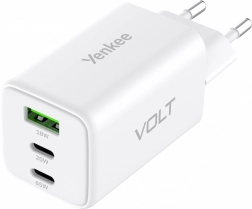 Omrežni polnilec VOLT 65 W GaN, 3× USB (2× USB‑C + 1× USB‑A) s Power Delivery 3.0 in QC 4.0