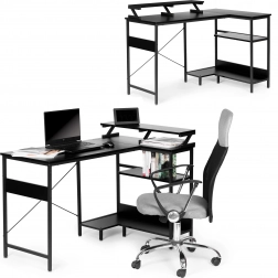 Kotna računalniška miza s 3 policami ModernHome