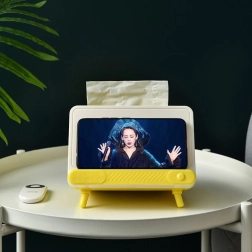 Škatla za papirnate robčke z držalom za telefon retro TV – rumena