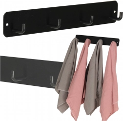 Stenski kopalniški obešalnik s 4 kljukami, črno kovinsko