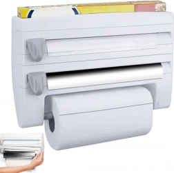Stenski kuhinjski organizator 4 v 1 za folije in papirnate brisače s polico
