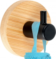 Samolepilni bambusov stenski kavelj s črno kovino 5 × 3,5 cm