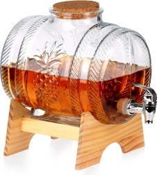Stekleni dozirnik za pijače s pipco in lesenim stojalom 5 l