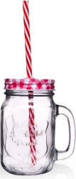 Stekleni vrč s pokrovčkom in slamico 450 ml