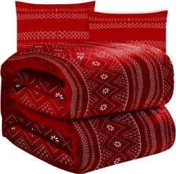 zimski rdeči komplet – mehka mikroflis odeja 160 × 200 cm + 2 prevleki za blazino 40 × 40 cm