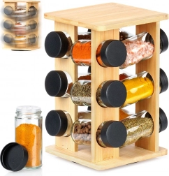 Vrtljiv bambusov stojalo za začimbe s steklenimi kozarčki, 13-delni