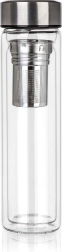 Double-walled glass bottle for tea and infusions 500 ml with strainer DOBLO
