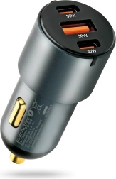 Avtopolnilnik 60 W z USB‑C PD in USB QC3.0 (1× USB, 2× USB‑C) črna