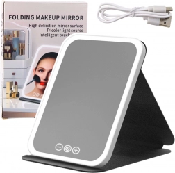 Zložljivo LED ogledalo s torbico in stojalom, 3 načini osvetlitve, gladko uravnavanje svetilnosti, 23 cm