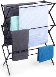 Zložljivo kovinsko stojalo za sušenje perila, črno, teleskopsko 44,5–75 × 37,5 × 105 cm