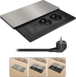 Solight vgradni blok vtičnic z drsnim pokrovom, HDMI in USB-polnjenjem 20 W PD, srebrn