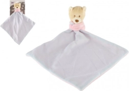 Crkljiva odejica z medvedkom Miluš 25 cm, rožnato‑modra