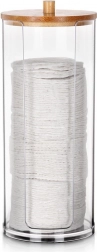 Dozirnik za kozmetične blazinice iz akrila z bambusovim pokrovom 7 × 18 cm