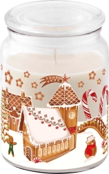 Scented glass candle with lid Gingerbread Village 510 g