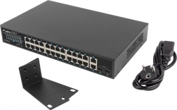 Stikalo LANBERG 24‑portno gigabitno PoE+ z 2xGB in 2xSFP za 19'' rack
