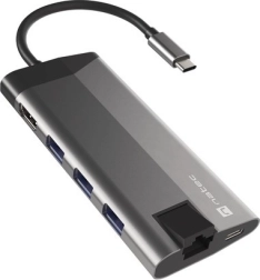 Razdelilnik USB‑C NATEC Fowler Plus 8 v 1, 3× USB 3.0, HDMI 4K, RJ‑45, SD/microSD, PD 100 W