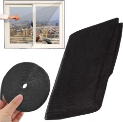 Črna okenska mreža proti insektom s samolepilnim ježkom 150 × 130 cm