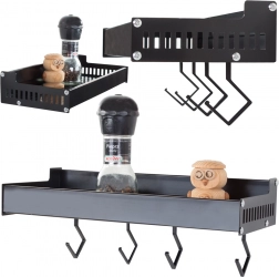 Stenska aluminijasta polica za začimbe s kavlji, črna