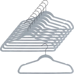 Vilde žametni protidrsni obešalniki za oblačila, sivi, vrtljiv kavelj, 45 × 24,5 cm, 10 kos