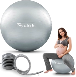 Nosečniška in fitnes žoga 65 cm NUKIDO s pumpico, siva
